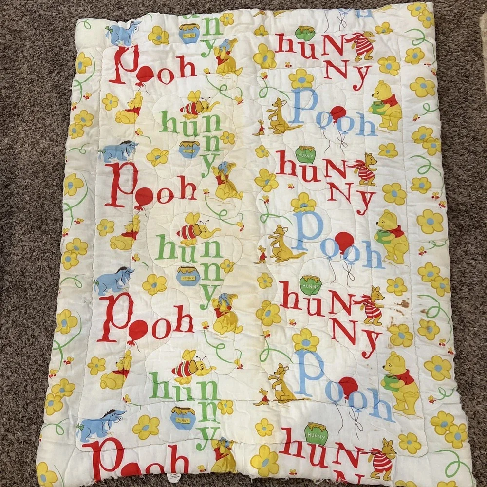Vtg Walt Disney Productions Winnie The Pooh Baby Blanket Toddler Quilt - Damaged